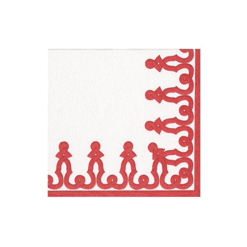 Caspari Dessin Passementerie Red Paper Linen Boxed Cocktail Napkins - 30 Per Package