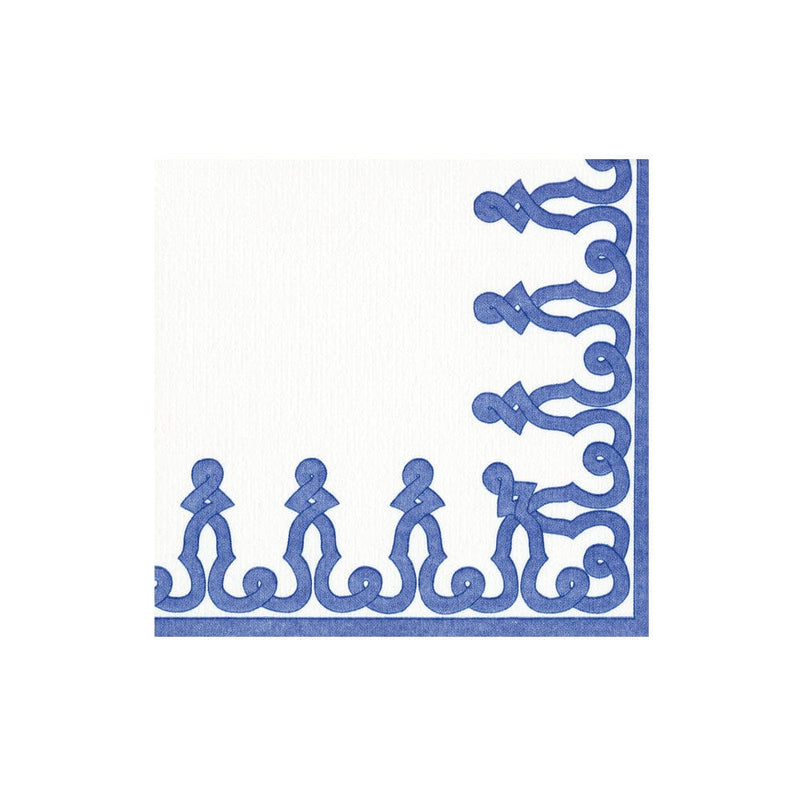 caspari Dessin Passementerie Riviera Blue Paper Linen Boxed Cocktail Napkins - 30 Per Package