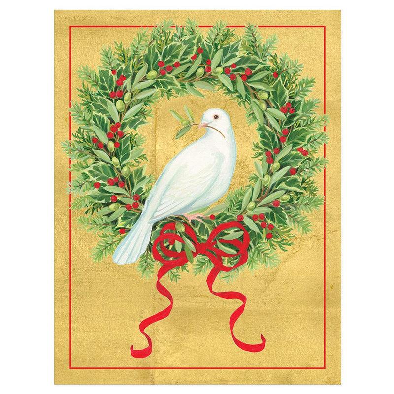 Caspari Dove With Wreath Boxed Christmas Cards - 15 Cards & 15 Envelopes