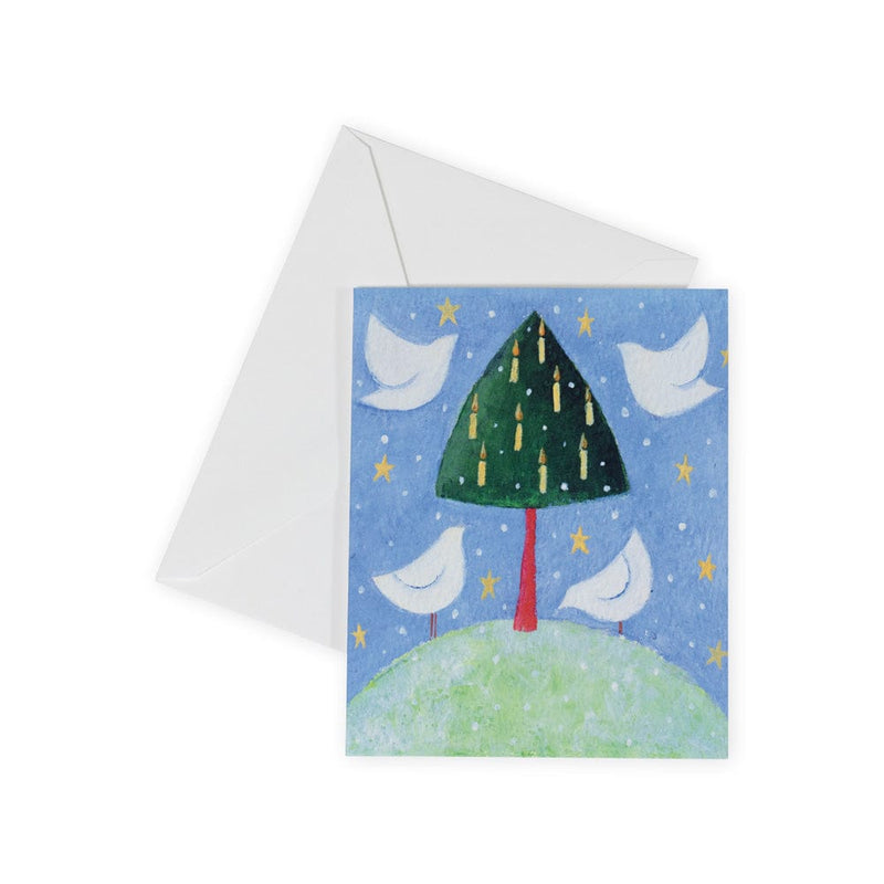 caspari Doves Around The Tree Boxed Christmas Cards - 15 Cards & 15 Envelopes