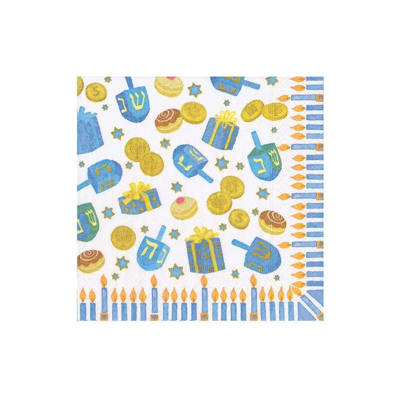 Caspari Dreidel; Dreidel; Dreidel Boxed Cocktail Napkins - 40 Per Box