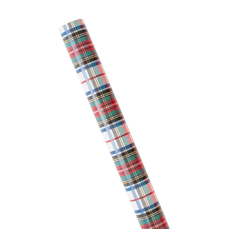 Caspari Dress Stewart Tartan Reversible Gift Wrapping Paper In White - 30" X 8' Roll