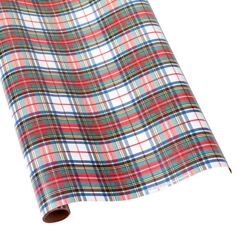 caspari Dress Stewart Tartan Reversible Gift Wrapping Paper in White - 30" x 8' Roll