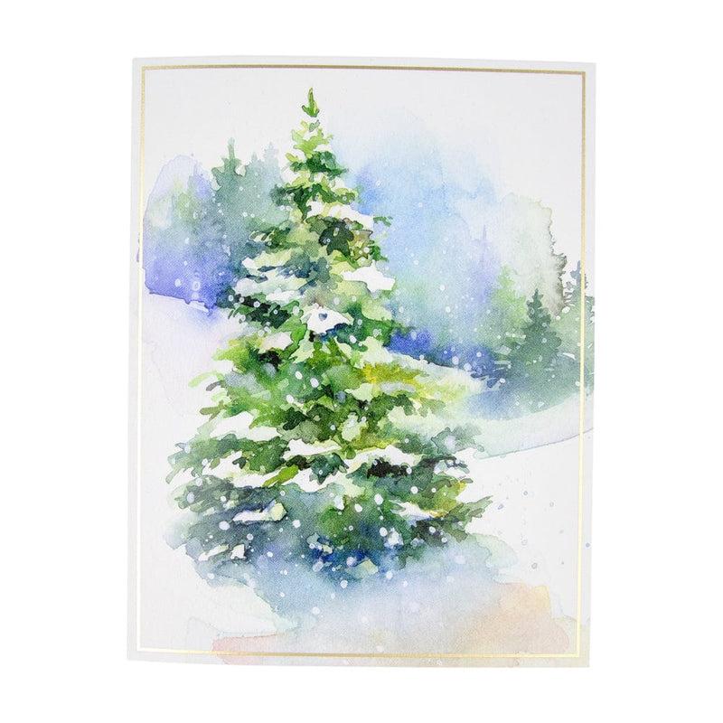 caspari Evergreens In Snowy Field Large Personalized Christmas Cards
