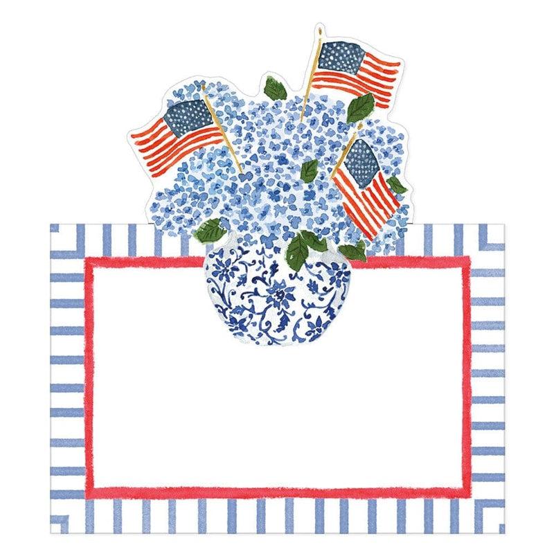 Caspari Flags And Hydrangeas Die-Cut Place Cards - 8 Per Package