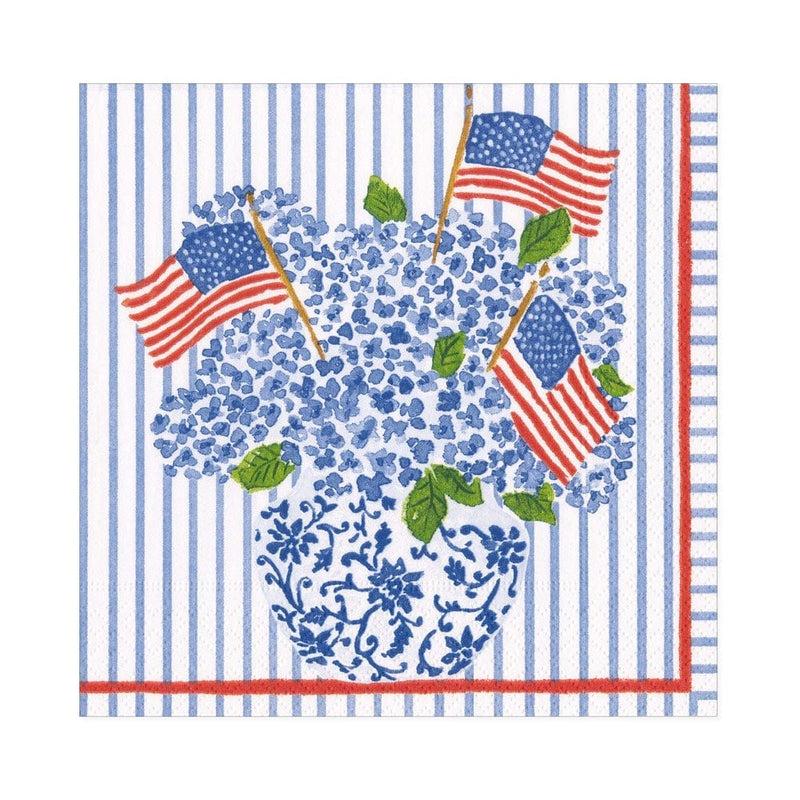 Caspari Flags And Hydrangeas Paper Luncheon Napkins - 20 Per Package