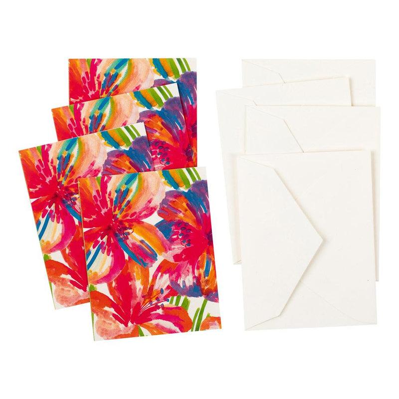 Caspari Floral Pop Gift Enclosure Cards - 4 Mini Cards & 4 Envelopes