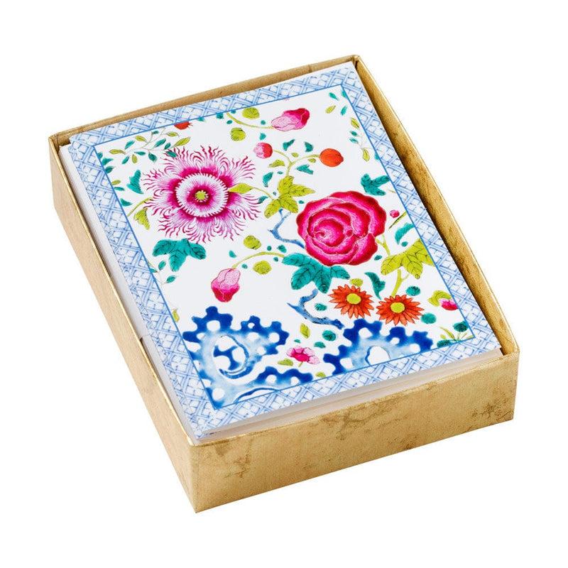 Caspari Floral Porcelain Assorted Boxed Note Cards - 10 Note Cards & 10 Envelopes