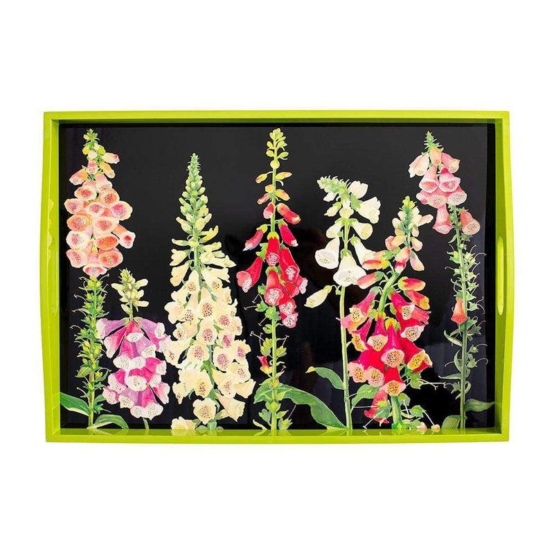 Caspari Foxglove Lacquer Large Rectangle Tray In Multi-Black - 1 Each