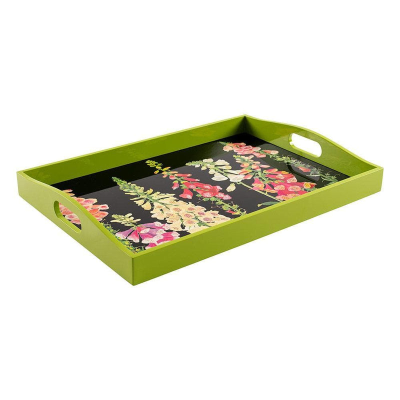 caspari Foxglove Lacquer Large Rectangle Tray in Multi-Black - 1 Each