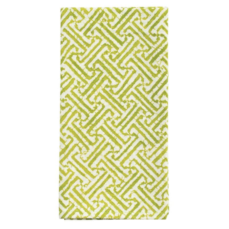 caspari Fretwork Cotton Dinner Napkins in Green & White - Set of 4