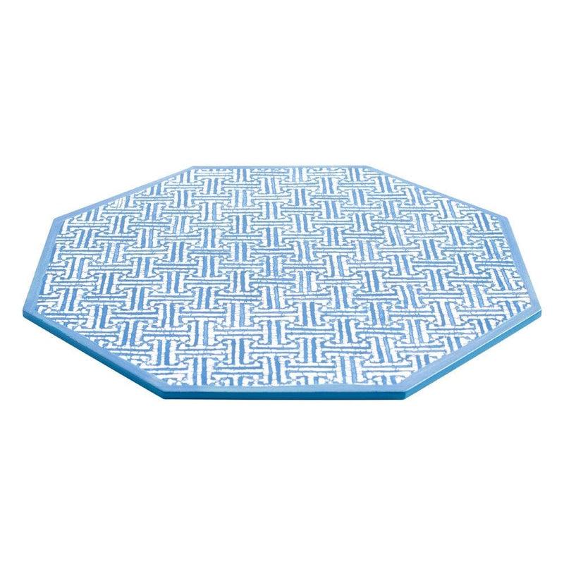 Caspari Fretwork Octagonal Lacquer Placemat In Blue - 1 Each