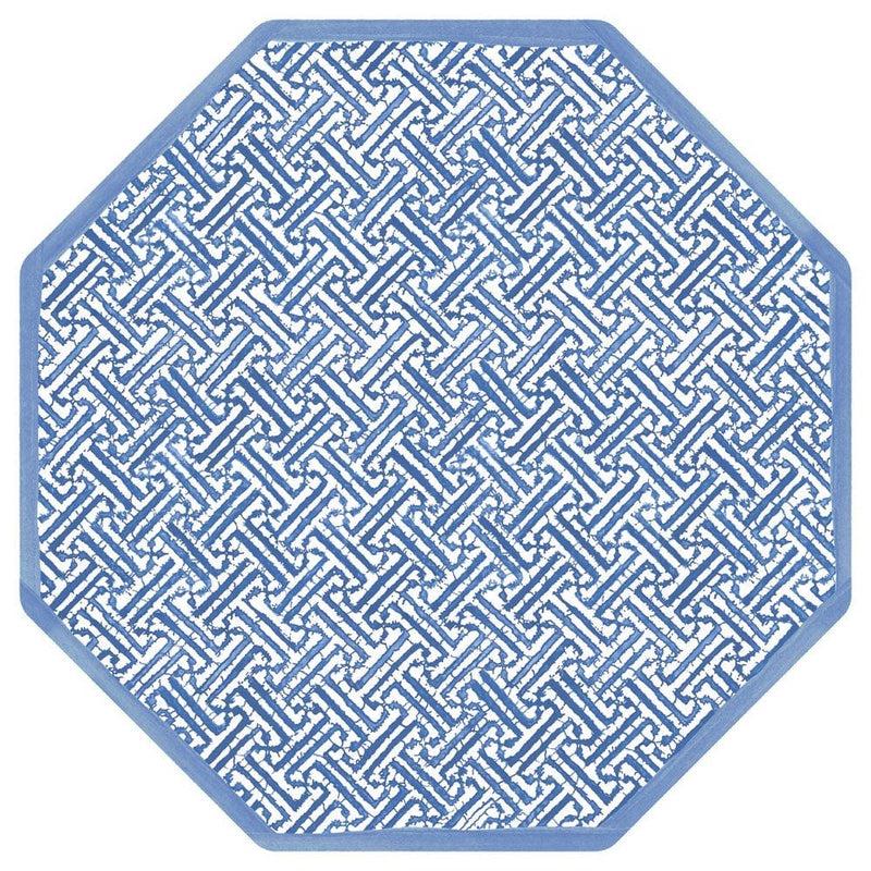 Caspari Fretwork Octagonal Lacquer Placemat In Blue - 1 Each