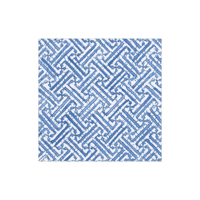 Caspari Fretwork Paper Cocktail Napkins In Blue - 20 Per Package