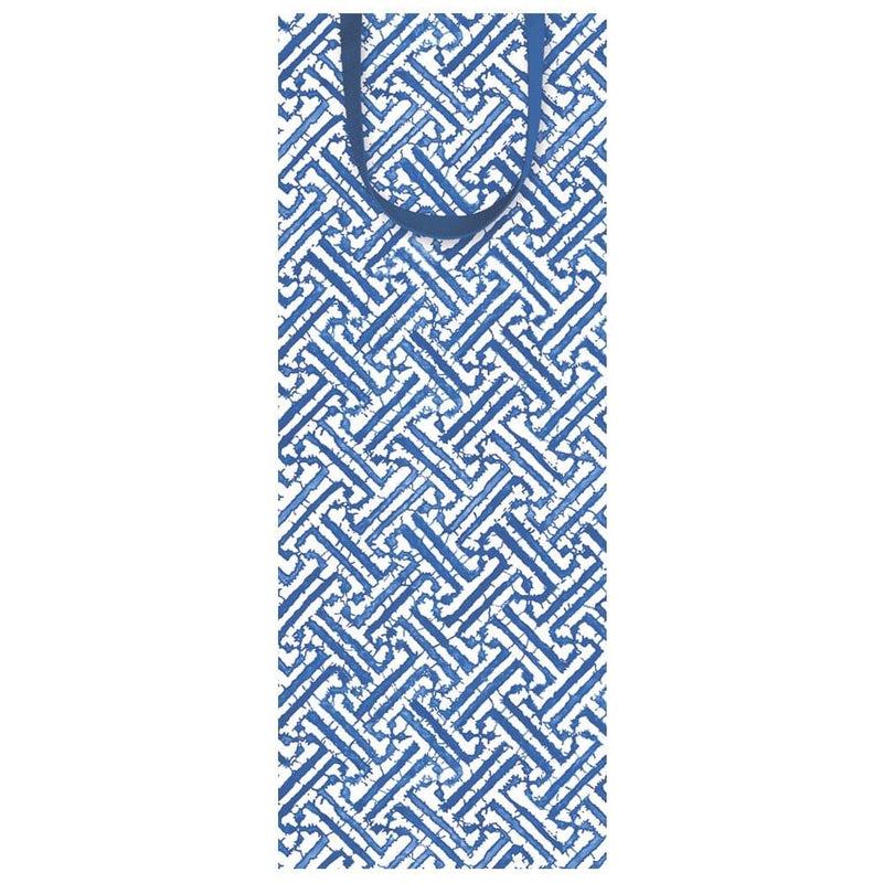 Caspari Fretwork Wine & Bottle Gift Bag In Blue - 1 Each