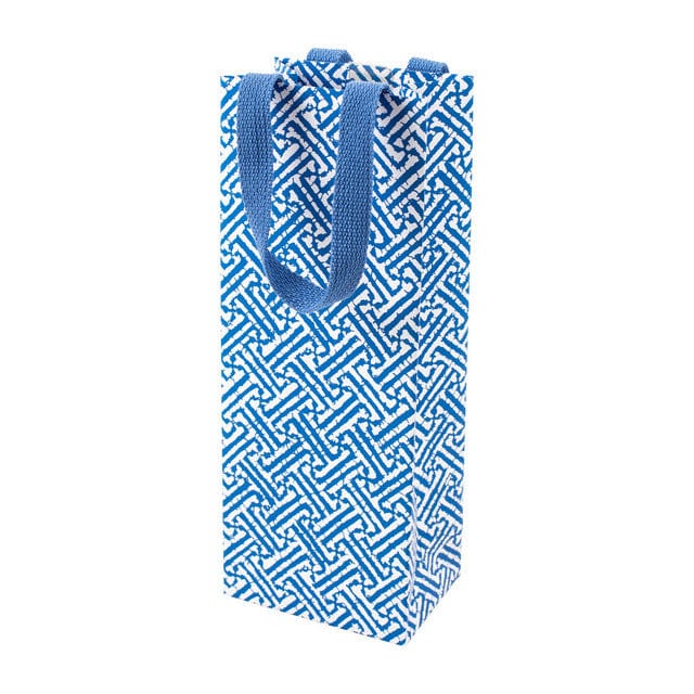 caspari Fretwork Wine & Bottle Gift Bag in Blue - 1 Each