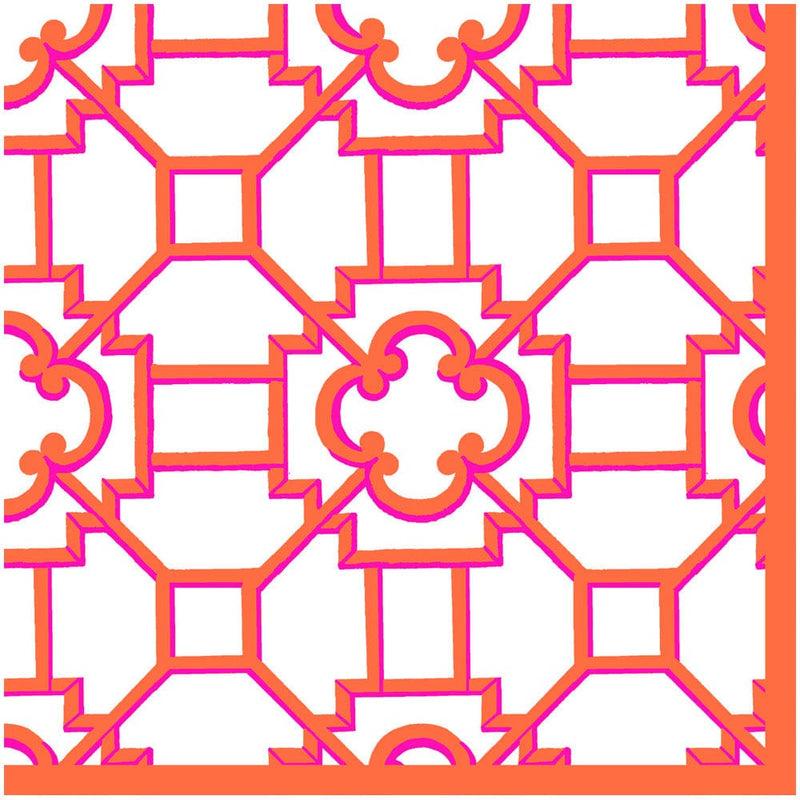 caspari Garden Trellis Fuchsia & Orange Cloth Dinner Napkins - 4 Dinner Napkins