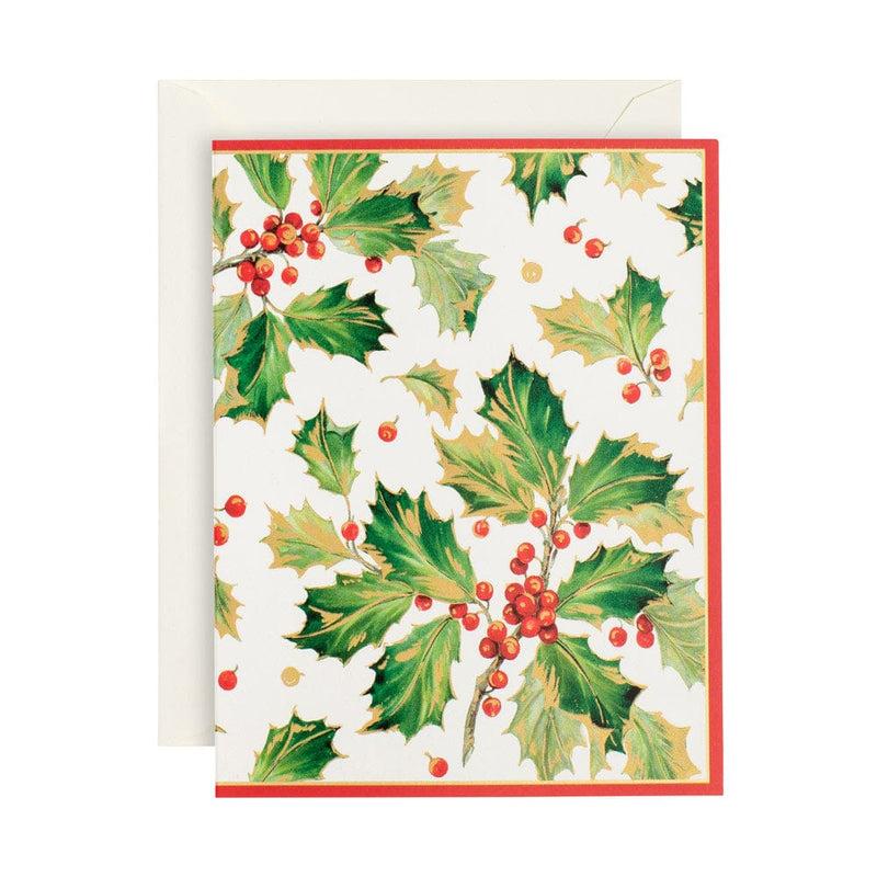 caspari Gilded Holly Boxed Christmas Cards - 15 Cards & 15 Envelopes