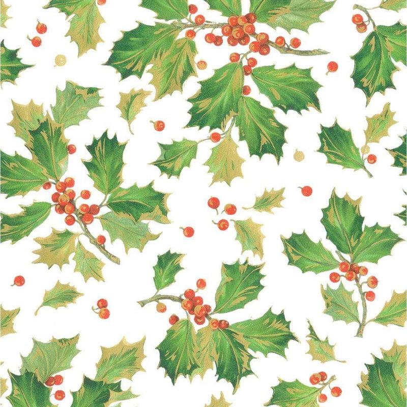 Caspari Gilded Holly Gift Wrapping Paper In White - 30" X 8' Roll