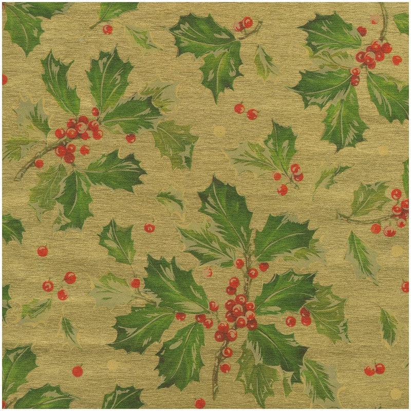 Caspari Gilded Holly Metallic Gift Wrapping Paper In Gold Foil - 30" X 6' Roll