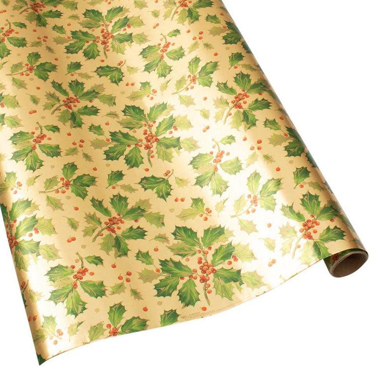 caspari Gilded Holly Metallic Gift Wrapping Paper in Gold Foil - 30" x 6' Roll