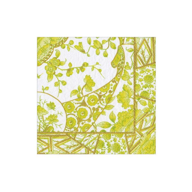 caspari Gilded Porcelain Chartreuse Boxed Cocktail Napkins - 40 Per Box