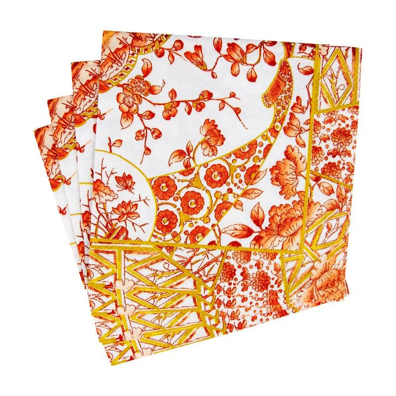 Caspari Gilded Porcelain Coral Cocktail Napkins - 20 Per Package