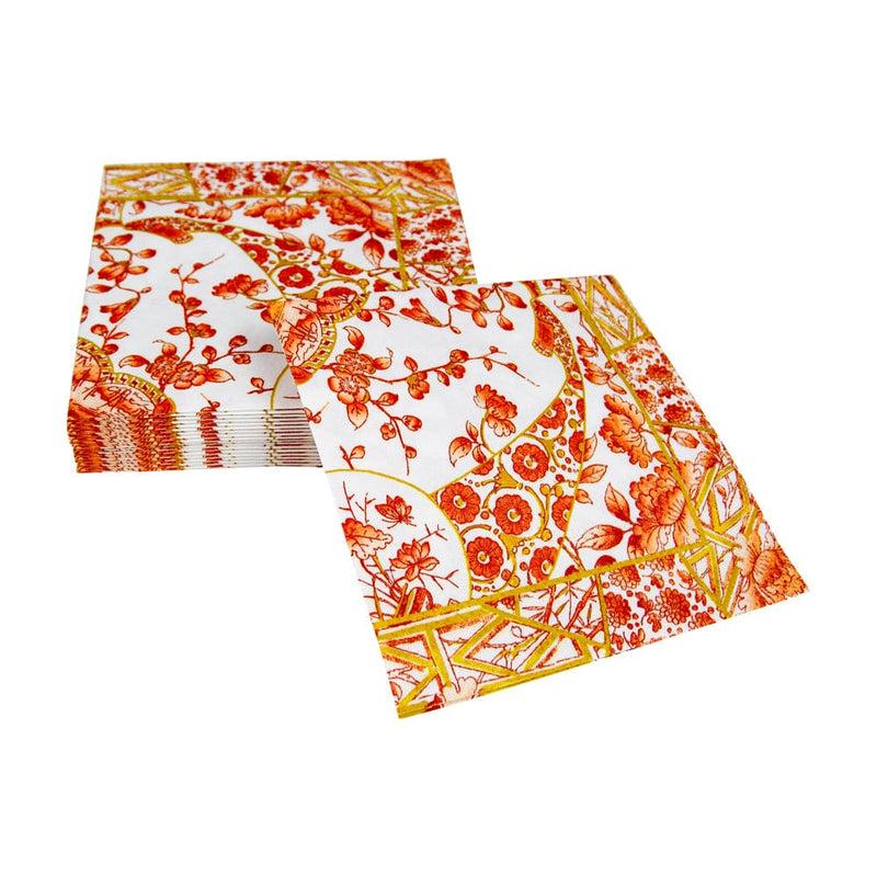 Caspari Gilded Porcelain Coral Cocktail Napkins - 20 Per Package