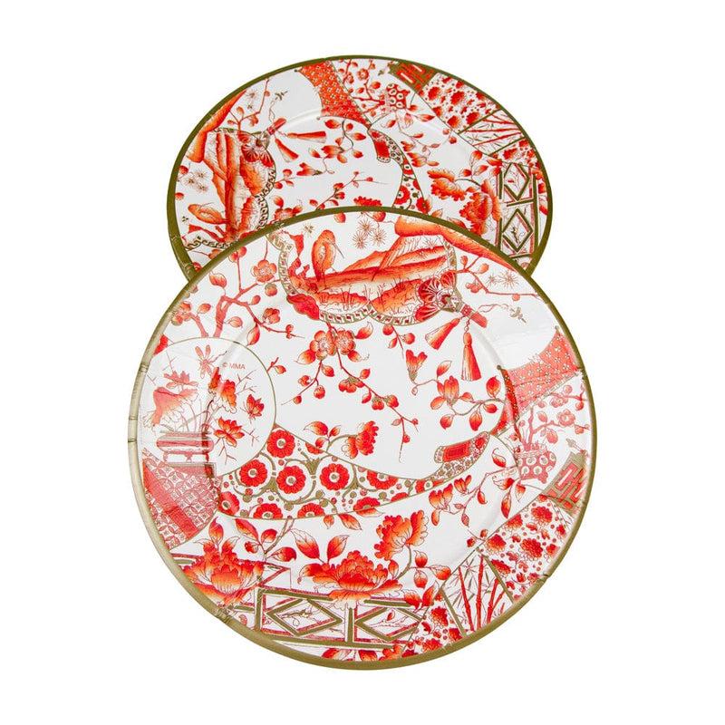 Caspari Gilded Porcelain Coral Paper Dinner Plates - 8 Per Package