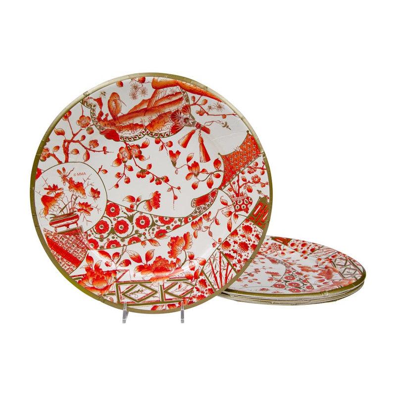 Caspari Gilded Porcelain Coral Paper Dinner Plates - 8 Per Package