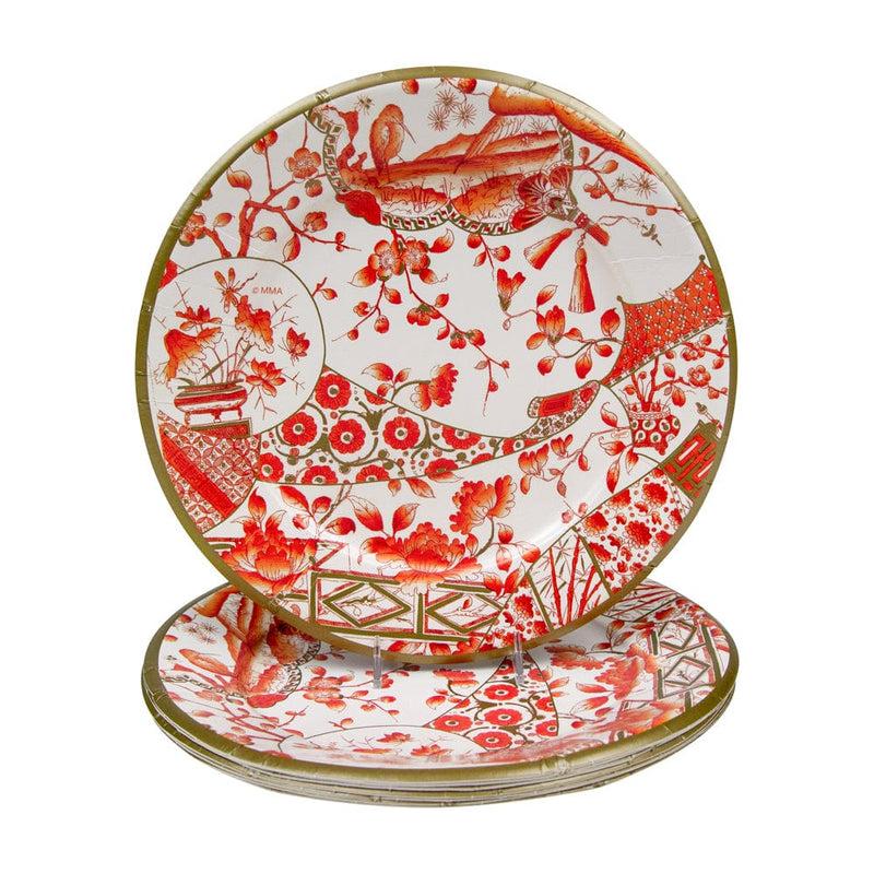 Caspari Gilded Porcelain Coral Paper Dinner Plates - 8 Per Package