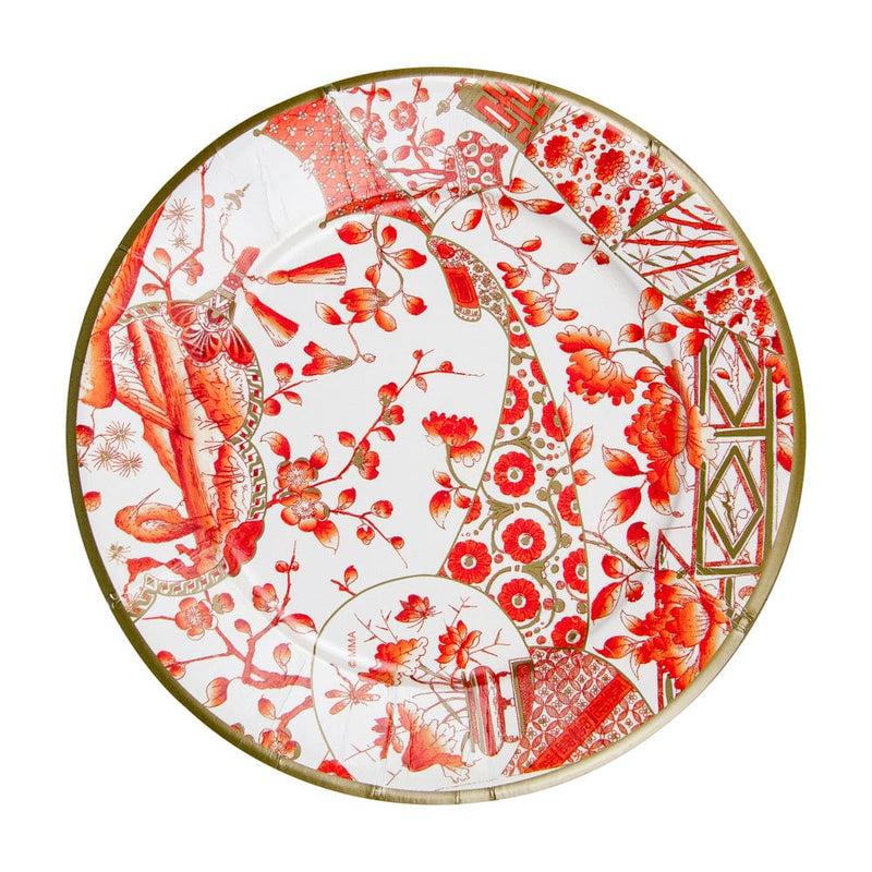 caspari Gilded Porcelain Coral Paper Dinner Plates - 8 Per Package