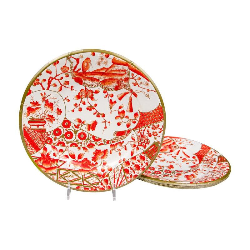 Caspari Gilded Porcelain Coral Paper Salad & Dessert Plates - 8 Per Package