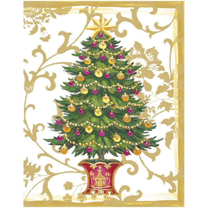 caspari Gilded Tree Foil Enclosure Cards & Envelopes - 4 Mini Cards & 4 Envelopes