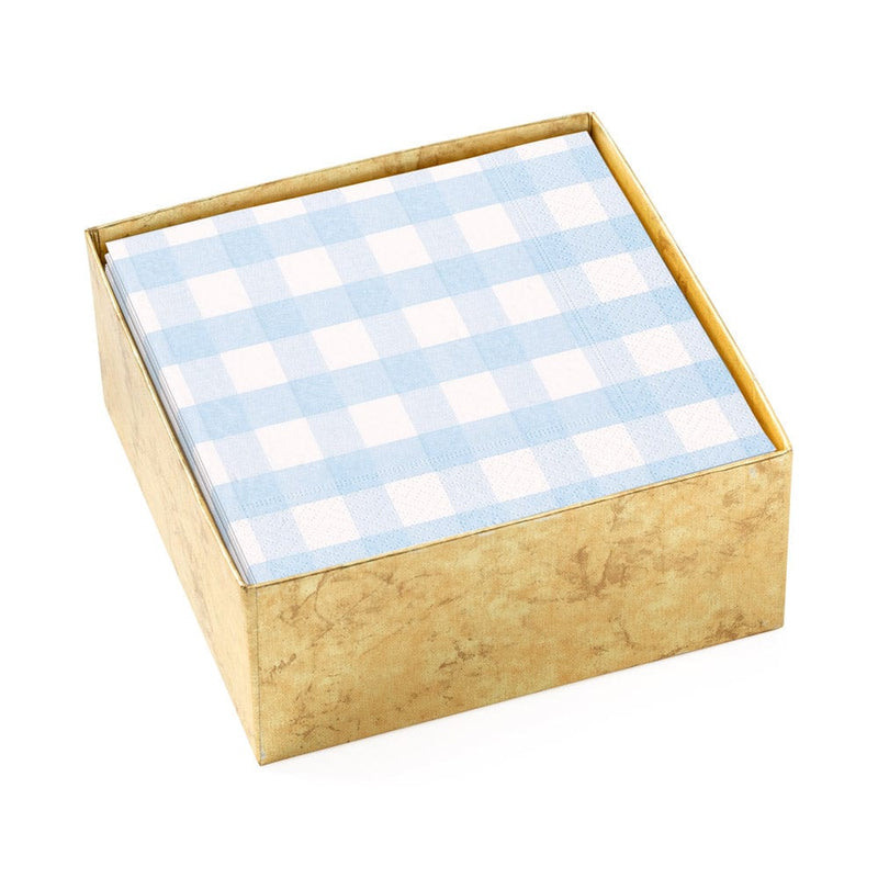 caspari Gingham Boxed Paper Cocktail Napkins in Light Blue - 40 Per Box
