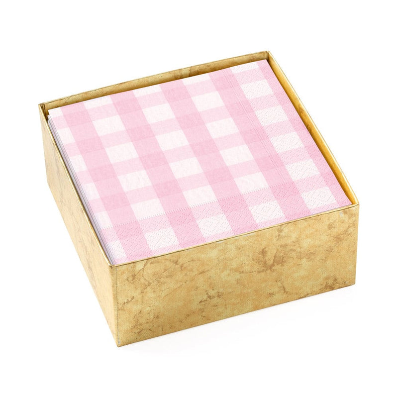 caspari Gingham Boxed Paper Cocktail Napkins in Pink - 40 Per Box