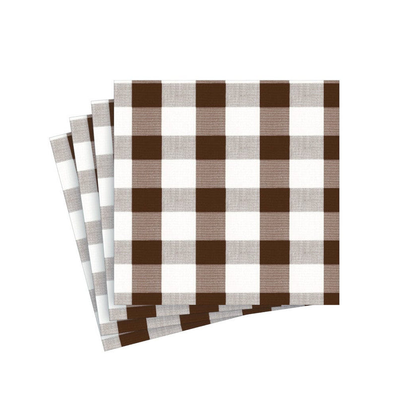 caspari Gingham Paper Cocktail Napkins in Chocolate - 20 Per Package