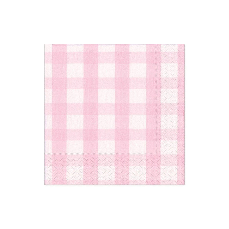 caspari Gingham Paper Cocktail Napkins in Pink - 20 Per Package