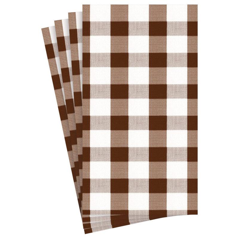 Caspari Gingham Paper Guest Towel Napkins In Chocolate - 15 Per Package