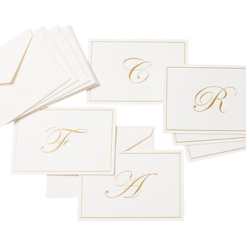 caspari Gold Embossed Single Initial Boxed Note Cards - 8 Note Cards & 8 Envelopes