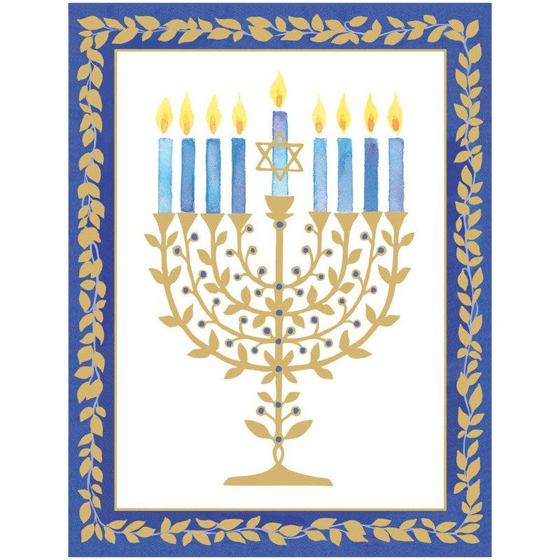caspari Gold Leaves Menorah Foil Classic Boxed Christmas Cards - includes 10 cards & envelopes