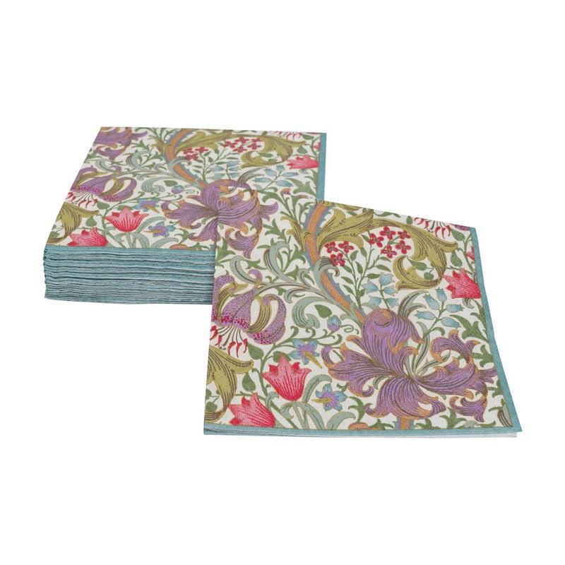 Caspari Golden Lily-Ivory Cocktail Napkins - 20 Per Package