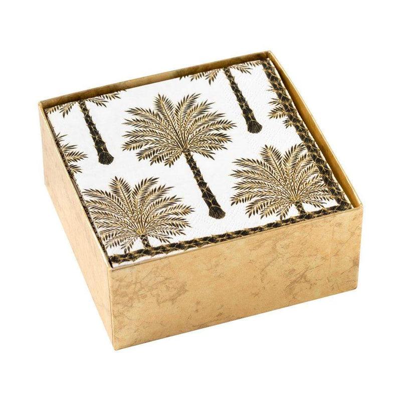 caspari Grand Palms Boxed Paper Cocktail Napkins in Black - 40 Per Box