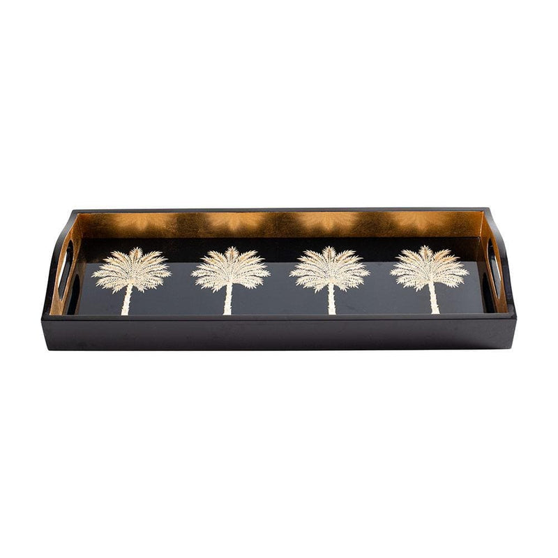 Caspari Grand Palms Lacquer Bar Tray In Black - 1 Each