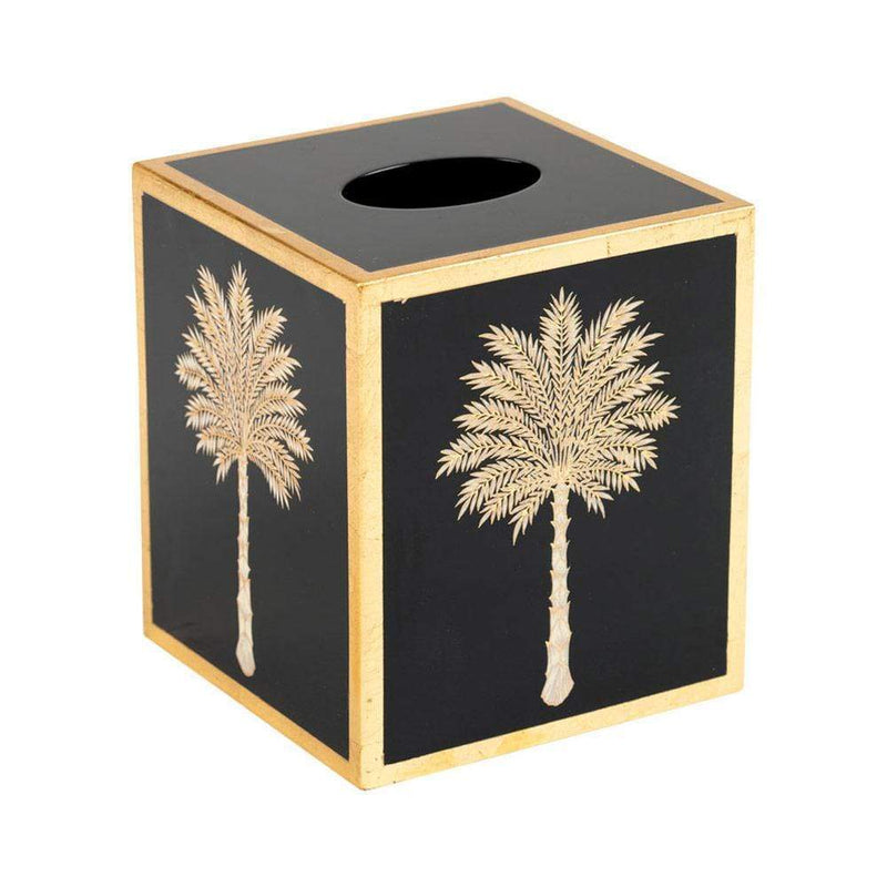 caspari Grand Palms Lacquer Tissue Box Cover in Black - 1 Each