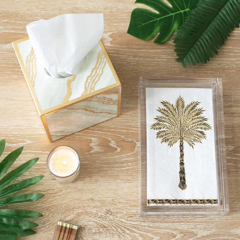 Caspari Grand Palms Paper Guest Towel Napkins In Black - 15 Per Package