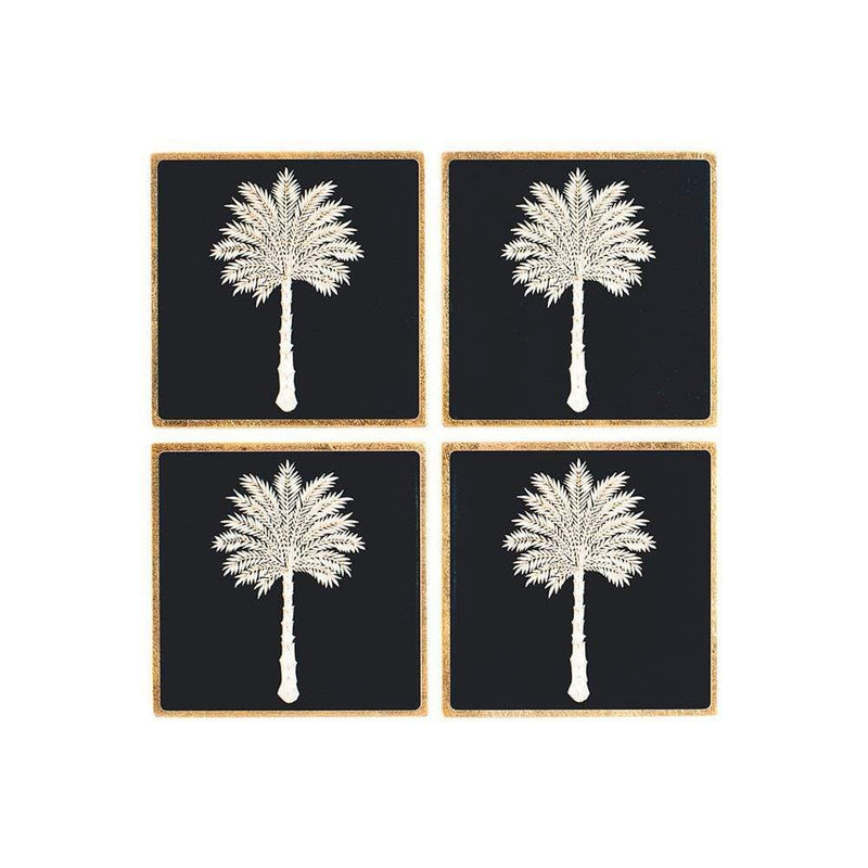 Caspari Grand Palms Square Lacquer Coaster In Holder - Set Of 4