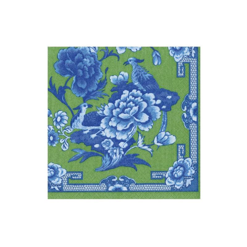 caspari Green And Blue Plate Paper Cocktail Napkins - 20 Per Package