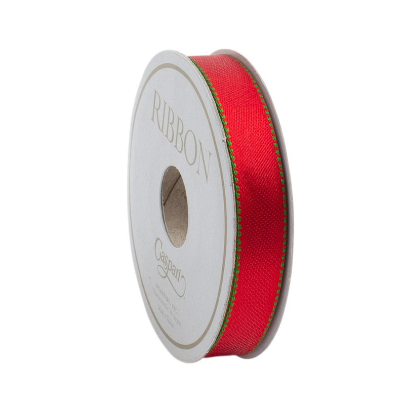 Caspari Green & Red Reversible Satin Unwired Ribbon - 9 Yard Spool