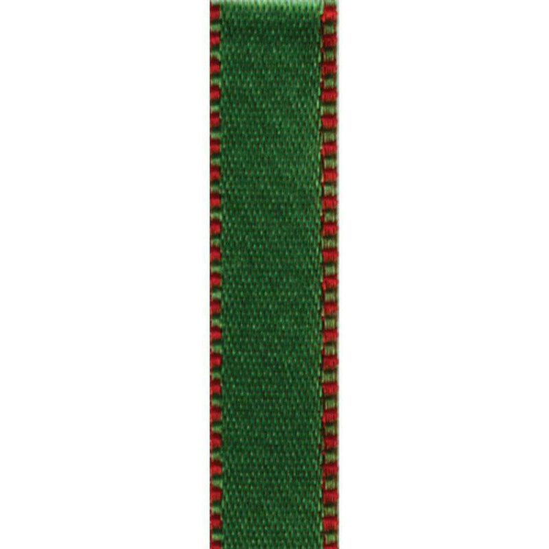 Caspari Green & Red Reversible Satin Unwired Ribbon - 9 Yard Spool